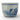 An antique blue and white ceramic planter pot featuring hand-painted floral motifs and a decorative blue geometric border on the rim, set against a plain white background.