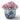 A vibrant cluster of light pink hydrangea flowers blooming in a classic blue and white porcelain pot with traditional Chinese-style landscape and floral illustrations.