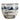 A ceramic planter or cup with a blue and white hand-painted landscape design, featuring a rustic hand-painted style scene with trees, hills, and a bench, on a clean white background.