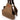 Brown leather bag with a strap on a white background